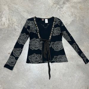 Dark navy with brass‎ n white details front tie top / Forbidden Brand / Size S